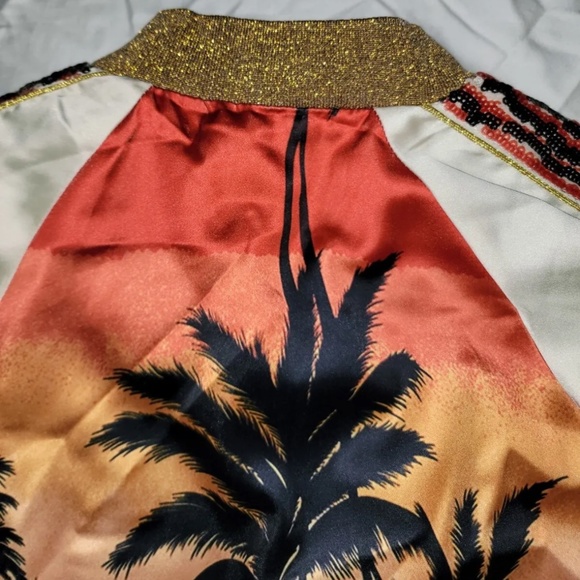 SAINT LAURENT Palm Tree Print Satin Bomber Jacket Unisex Size FR 46 - Picture 8 of 16